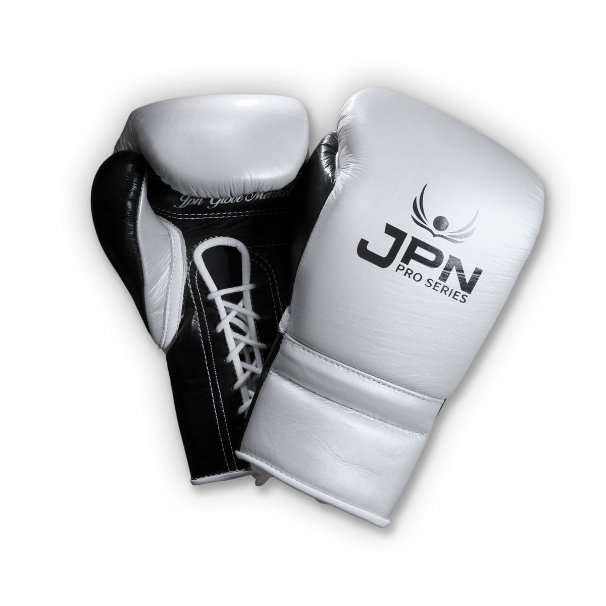 JPN Pro Series 16oz sparring gloves, silver and black, front view